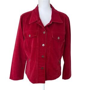 Christopher & Banks Jacket Women's Size XL Red Red Corduroy Trucker Cotton Blend